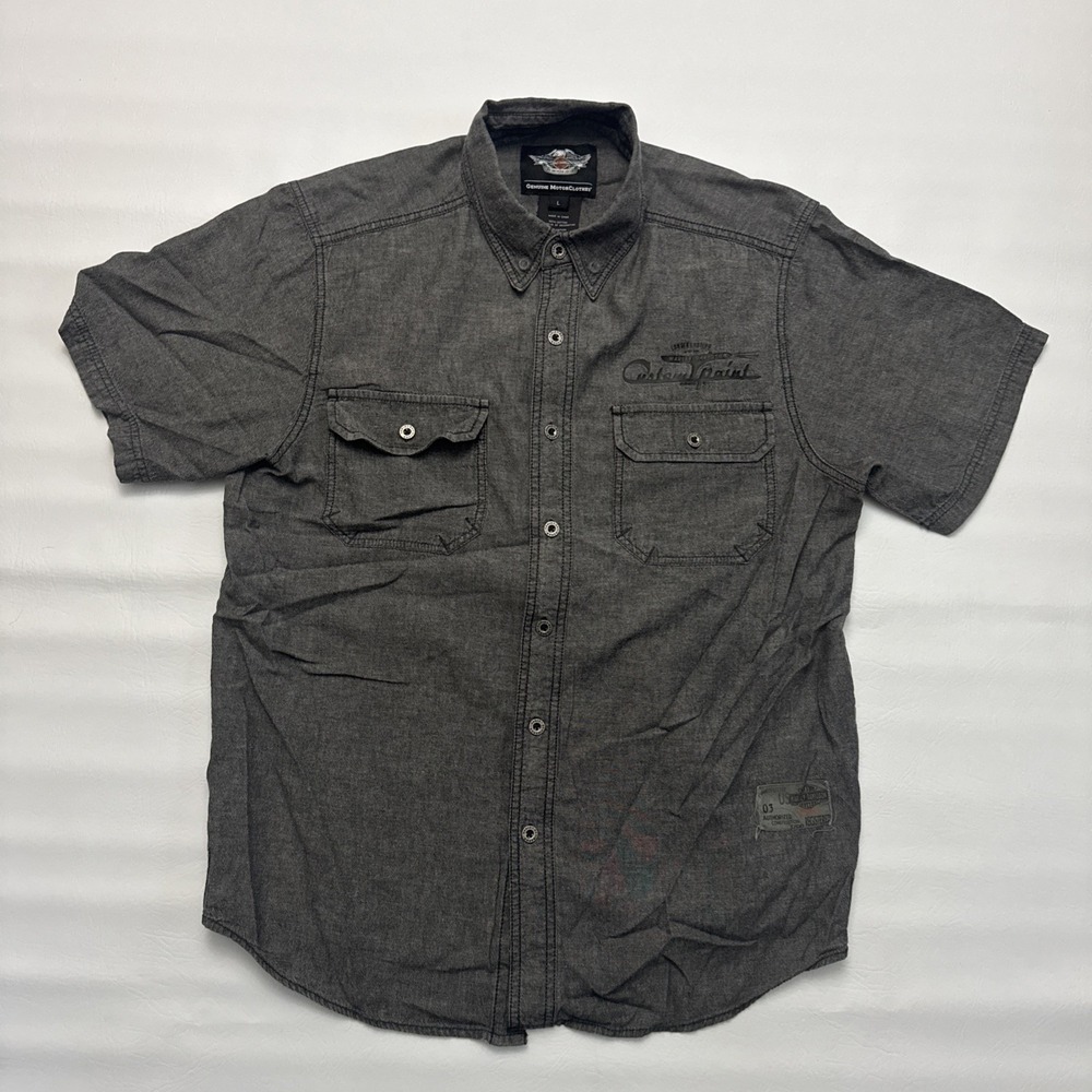Harley-Davidson Gray Short-sleeve Button Down Shirt Lg Custom Paint Garage‎ Work